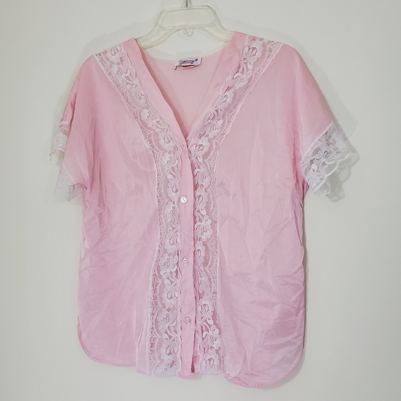 Exclusively Yours Vintage Pink Lace Pajama Top, Size Large - Picture 10 of 10